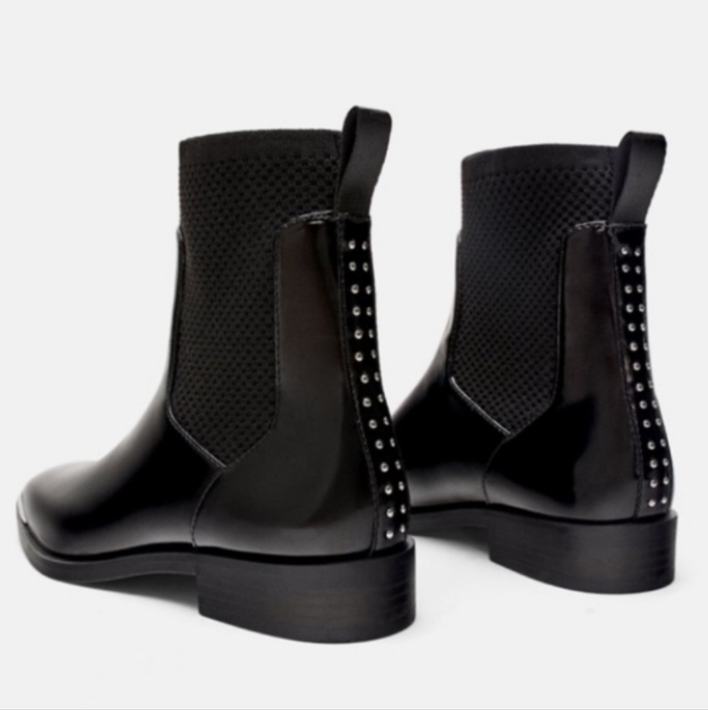 ZARA STUDDED SOCK-STYLE BLACK CHELSEA BOOTS SIZE 6